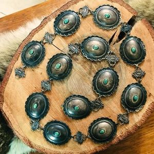 Vintage, Sterling Silver and Turquoise Navajo Concho Belt, 1960-1970s.